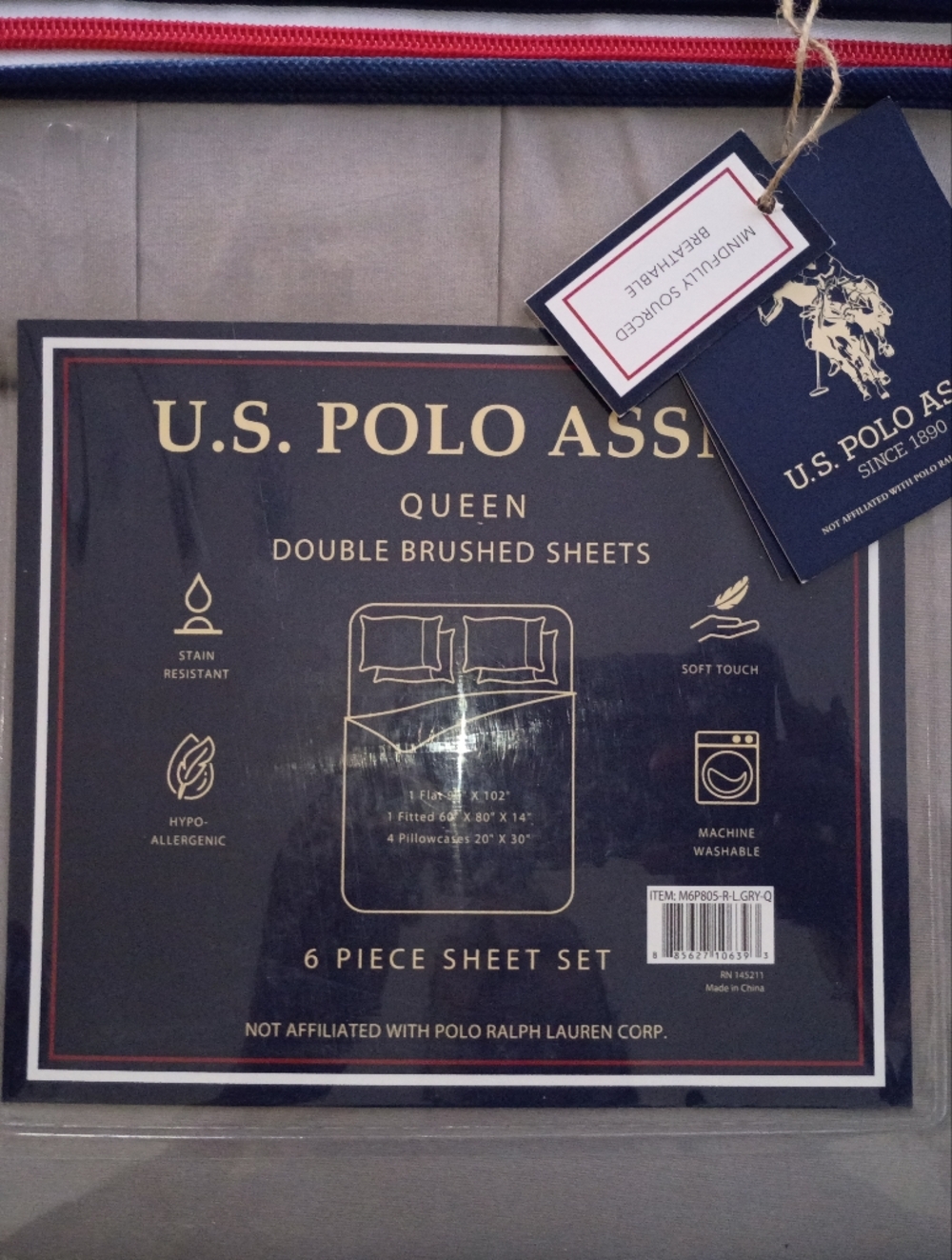 U.S. Polo Assn. Queen Double Brushed Sheet Set in Light Gray